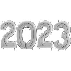 Μπαλόνια αριθμοί 2023 - ασημί χρώμα 80 εκατοστά (4 τεμάχια)