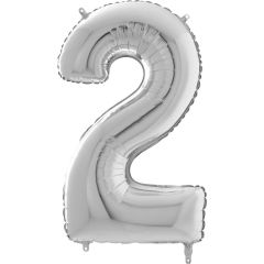 Μπαλόνια foil Jumbo ασημί νούμερο 2 (1 μέτρο)