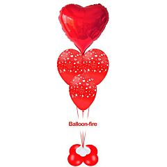 Καρδιά κόκκινη foil 36 ιντσών με 3 μπαλόνια τυπωμένα με καρδιές love γεμισμένα με ήλιο σε βάση μεγάλη