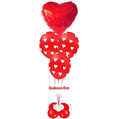 Καρδιά κόκκινη foil 36 ιντσών με 3 μπαλόνια τυπωμένα με καρδιές γεμισμένα με ήλιο σε βάση μεγάλη