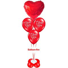 Καρδιά κόκκινη foil 36 ιντσών με 3 μπαλόνια τυπωμένα με I love you γεμισμένα με ήλιο σε βάση μεγάλη