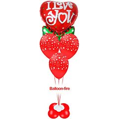 Καρδιά I love you με φιόγκο foil 36 ιντσών με 3 μπαλόνια τυπωμένα με καρδιές love γεμισμένα με ήλιο σε βάση μεγάλη