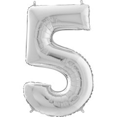 Μπαλόνια foil Jumbo ασημί αριθμός 5 (1 μέτρο)