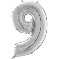 Μπαλόνια foil Jumbo ασημί αριθμός 9 (1 μέτρο)