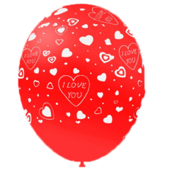 Μπαλόνια 12 ιντσών τυπωμένο με I love you και καρδιές All Around 15 τεμάχια