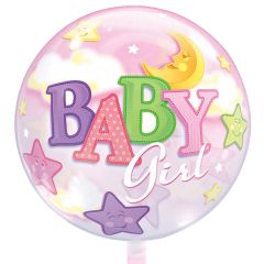 Μπαλόνια Baby girl διάφανα με  φεγγάρια-αστέρια, φούσκωμα με αέρα