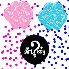 Gender reveal Μπαλόνια 16 τεμ. σετ με κομφετί. Περιλαμβάνει 2 τεμ. 18'' με boy or girl  και κομφετί επιλογής σας, 7 μπαλόνια It's a boy, 7 μπαλόνια It's a girl