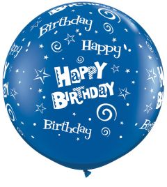 Qualatex Μπαλόνι 3 feet Happy Birthday μπλέ τεμάχιο ND