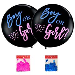 Μπαλόνια 18'' Μαύρα Boy Or Girl Gender Reveal και με Κομφετί της επιλογής σας (2 Τεμάχια)