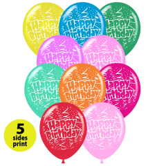 Μπαλόνια 12 ιντσών Happy Birthday confetti | 15τεμ | 5 πλευρές εκτύπωση