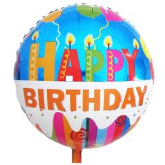 Balloon 18 inch round Happy birthday with candles ND