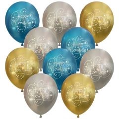 Balloons 12 inch Happy New year 15 pack metallic colors