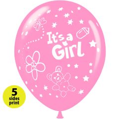 Μπαλόνια 12 ιντσών It's a Girl αρκουδάκι | 15τεμ | 5 πλευρές εκτύπωση