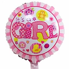 Μπαλόνι It's A Girl Baby Shower με σχέδια παπάκια λουλουδάκια - 45 εκατοστά