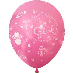 Μπαλόνια 12 ιντσών ροζ It's a girl New (15 τεμάχια) Τυπωμένα με αρκουδάκι