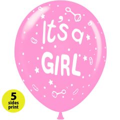 Μπαλόνια 12 ιντσών It's a Girl κουδουνίστρες | 15τεμ | 5 πλευρές εκτύπωση