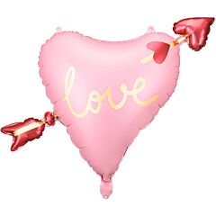 Μπαλόνια καρδιά με βέλος, σατινέ ροζ - 65 εκατοστά