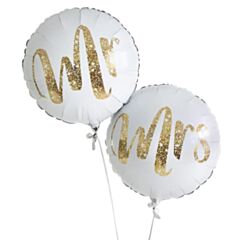 Μπαλόνια Mr and Mrs στρογγυλά λευκά 45 εκατοστά - Σετ (2 Τεμάχια)