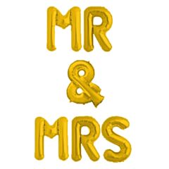 Μπαλόνια 16'' Mr & Mrs Χρυσά - Λέξη (6 Τεμάχια)