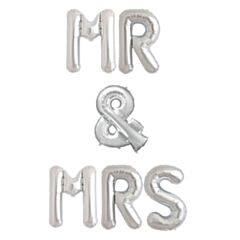 Μπαλόνια 16'' Mr & Mrs Ασημί- Λέξη (6 Τεμάχια)