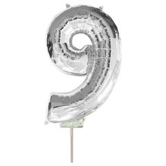 Μπαλόνια foil ασημί minishape νούμερο 9 (40 εκατοστά)
