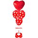 Καρδιά κόκκινη foil 36 ιντσών με 3 μπαλόνια τυπωμένα με καρδιές γεμισμένα με ήλιο σε βάση μεγάλη