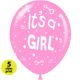 Μπαλόνια 12 ιντσών It's a Girl κουδουνίστρες | 15τεμ | 5 πλευρές εκτύπωση