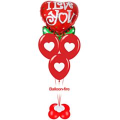 Καρδιά I love you με φιόγκο foil 36 ιντσών με 3 μπαλόνια τυπωμένα με καρδιά γεμισμένα με ήλιο σε βάση μεγάλη