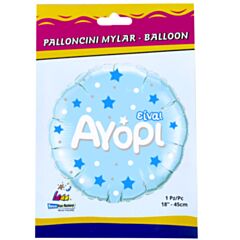 Μπαλόνι γαλάζιο 18'' Είναι αγόρι - Με αστεράκια (Συσκευασμένο)